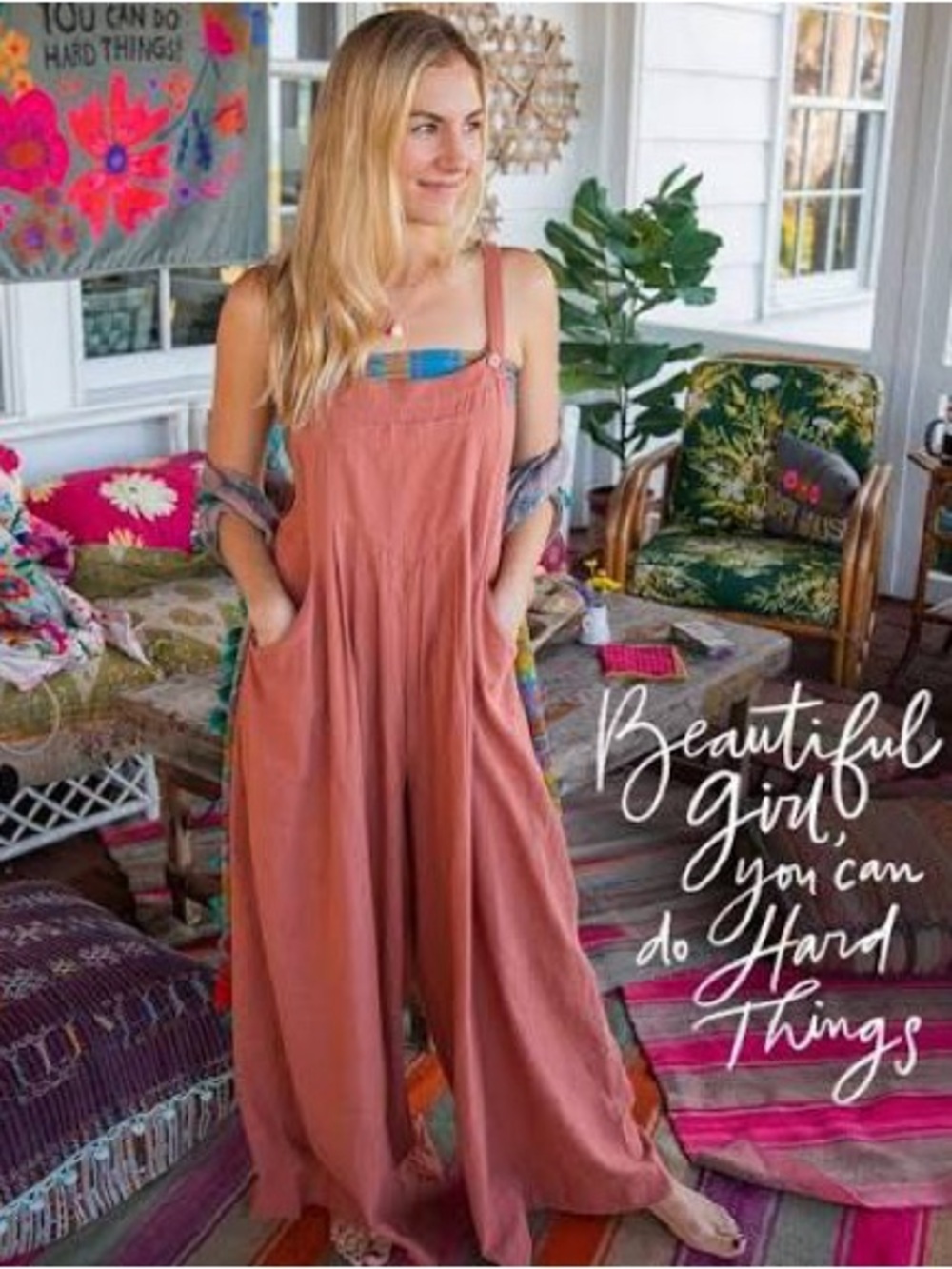 NATURAL LIFE Wide-Leg Linen-like Cotton Jumpsuit, Flowy Wide Leg, Small Medium - Picture 2 of 14